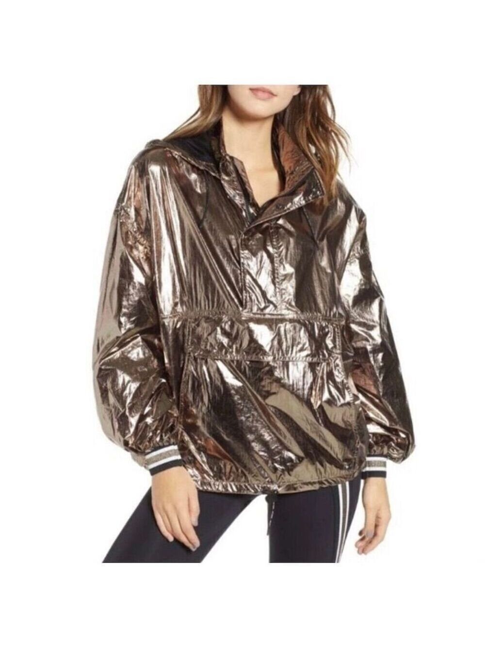 Ivy Park Women's Metallic Gold Hooded Pullover Track Jacket Size S Casual - Picture 2 of 7